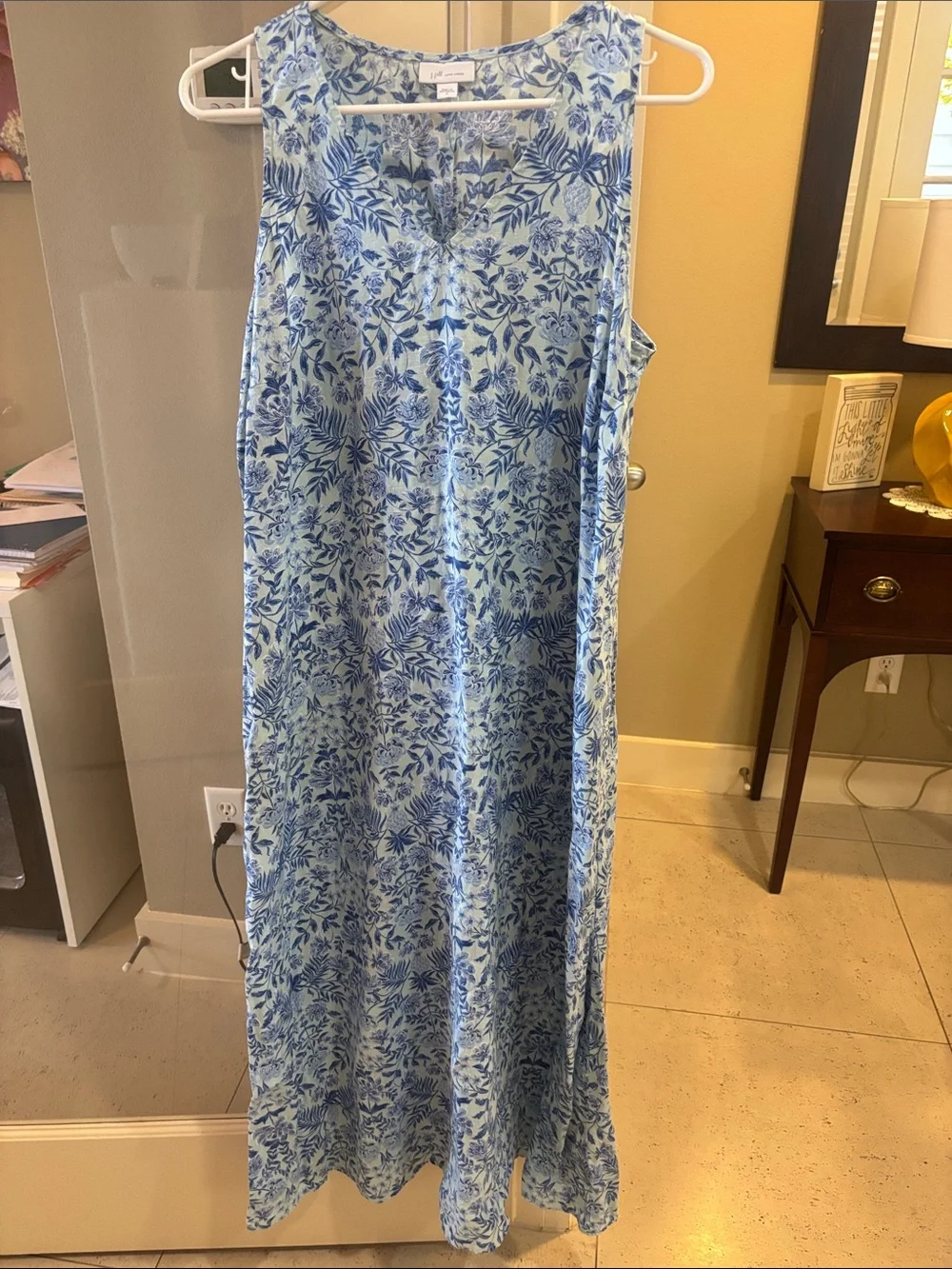 J Jill Love Linen Blue Floral Maxi Dress Size M - Picture 1 of 2